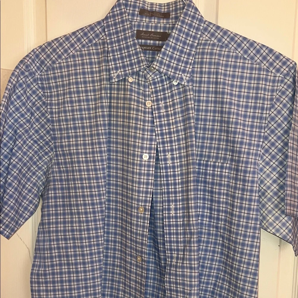 Daniel Cremieux Light Blue and White Plaid Button-Down Shirt short sleeve L - Picture 4 of 5